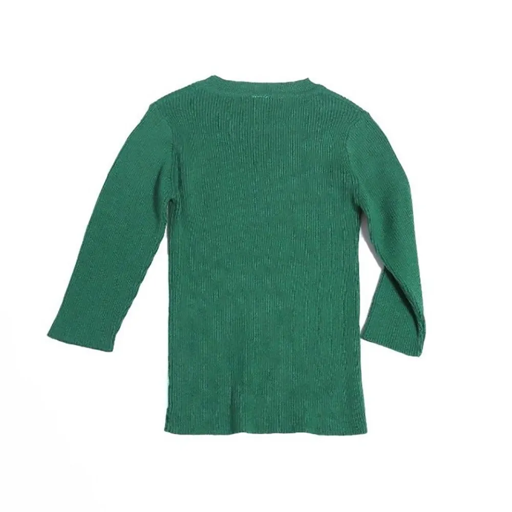 3/4 SLEEVE RIBBED CREW NECK