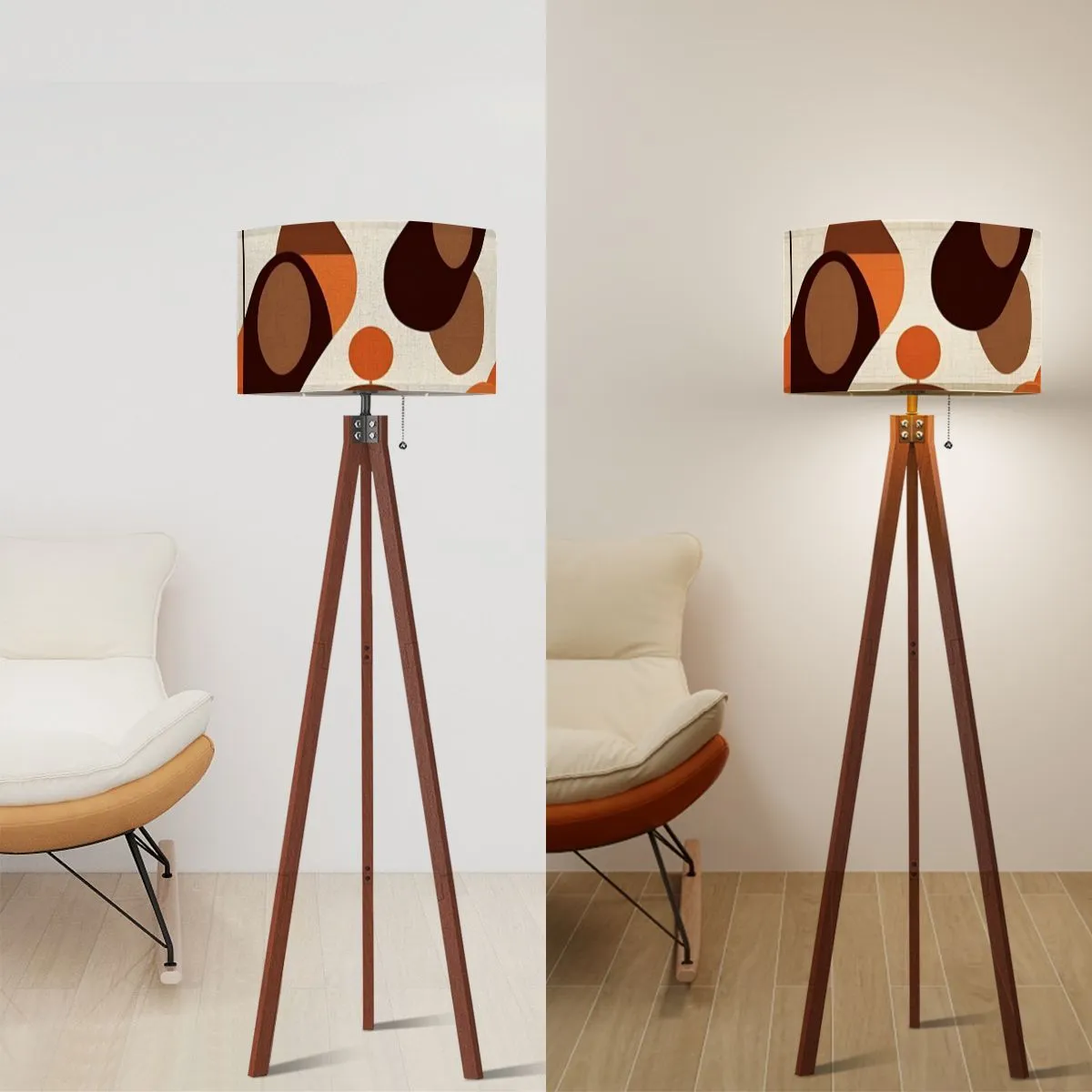 60s Mod Brown Orange Retro Mid Century Modern Tripod Floor Lamp