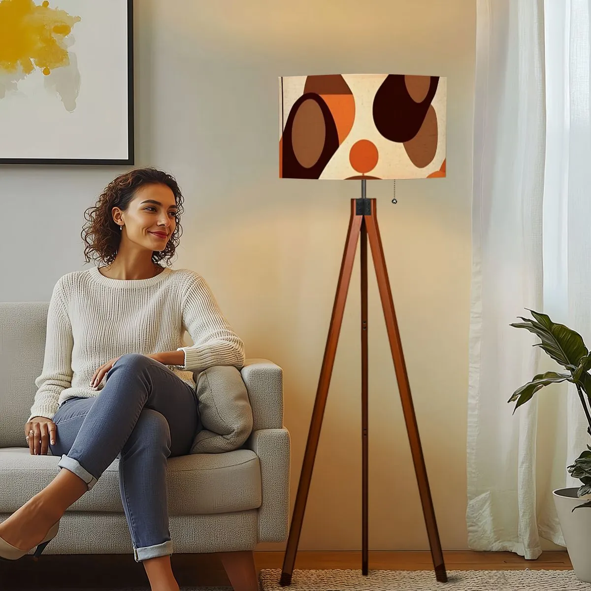 60s Mod Brown Orange Retro Mid Century Modern Tripod Floor Lamp