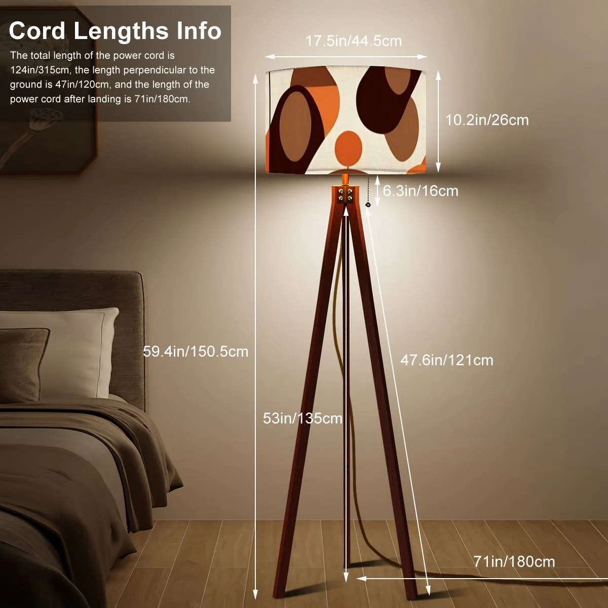 60s Mod Brown Orange Retro Mid Century Modern Tripod Floor Lamp