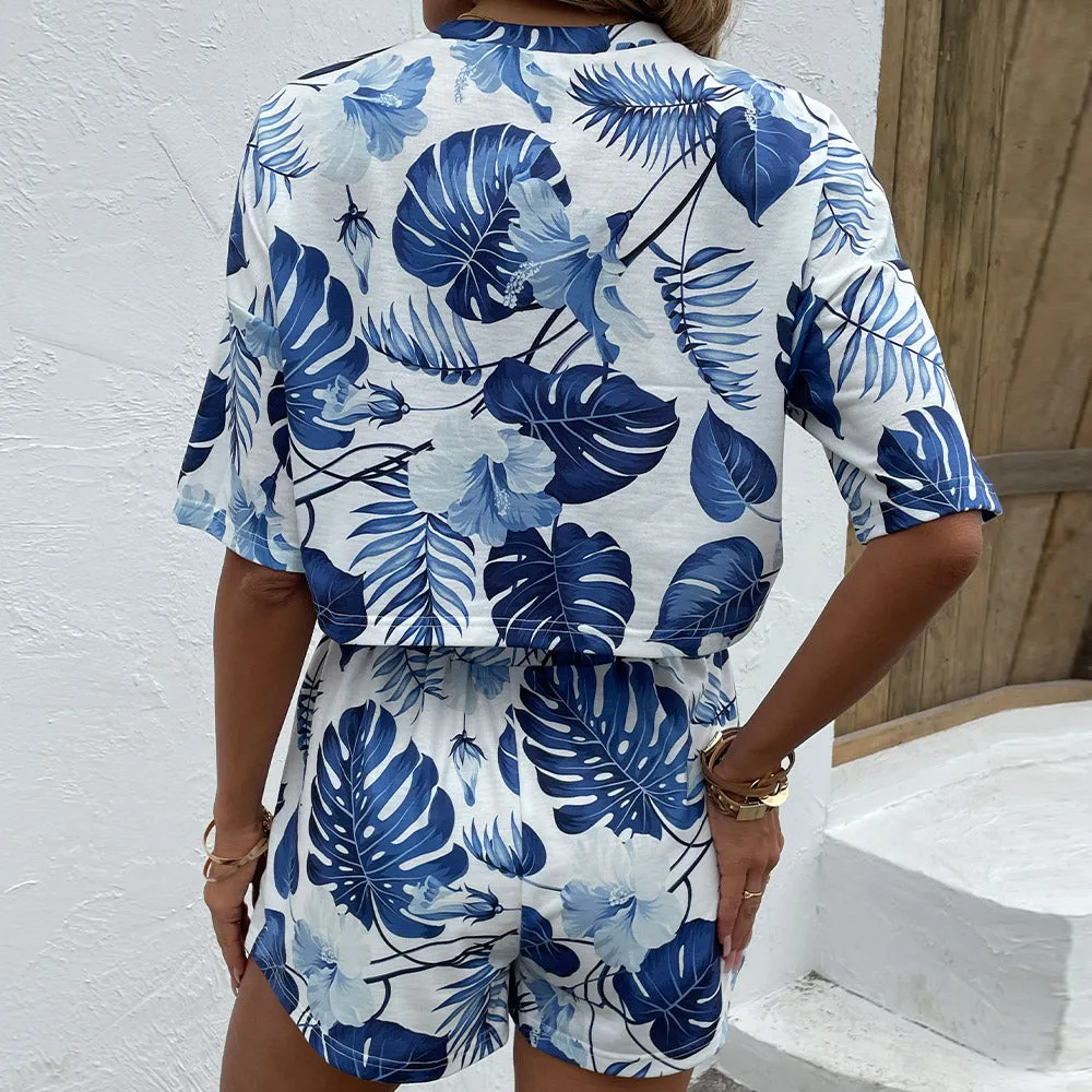 *APP EXCLUSIVE* Floral Print Dropped Shoulder Top and Shorts Set