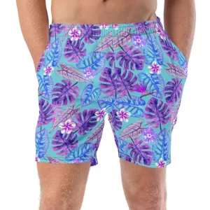 Blue tropical print swim trunk for men