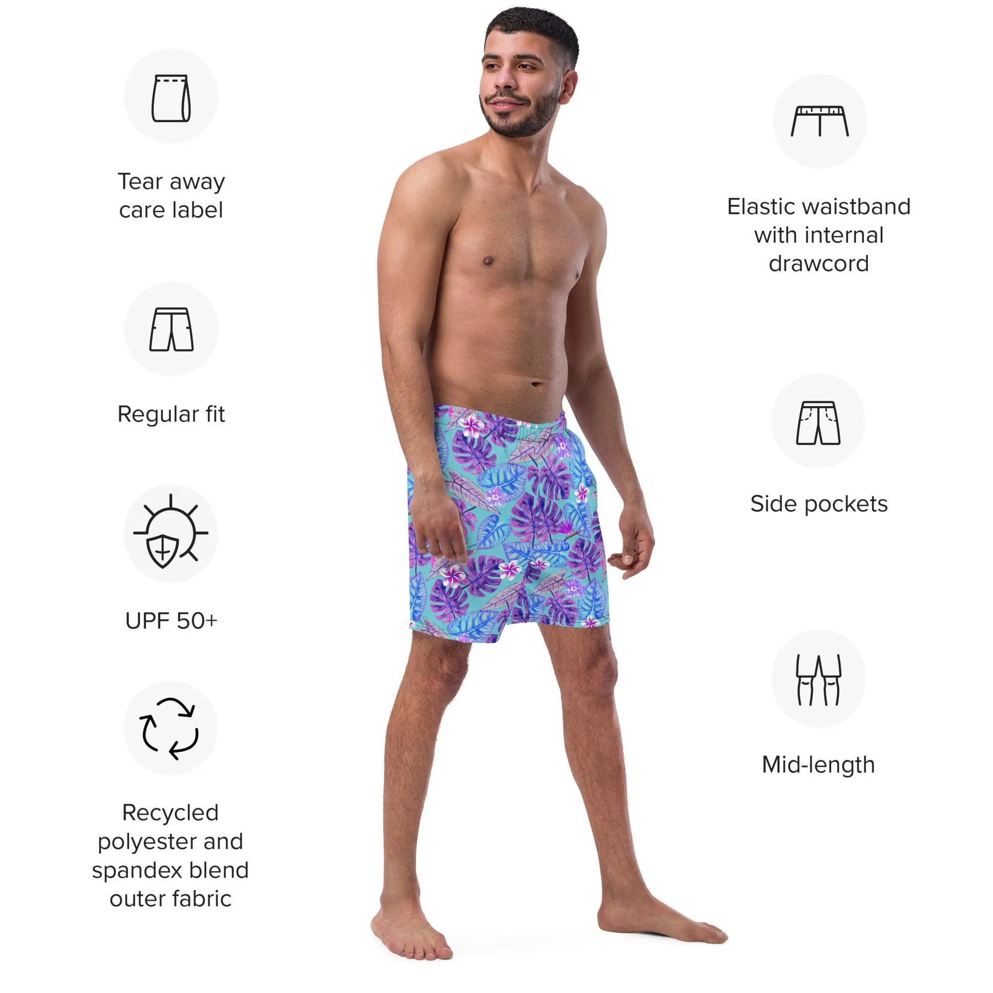 Blue tropical print swim trunk for men