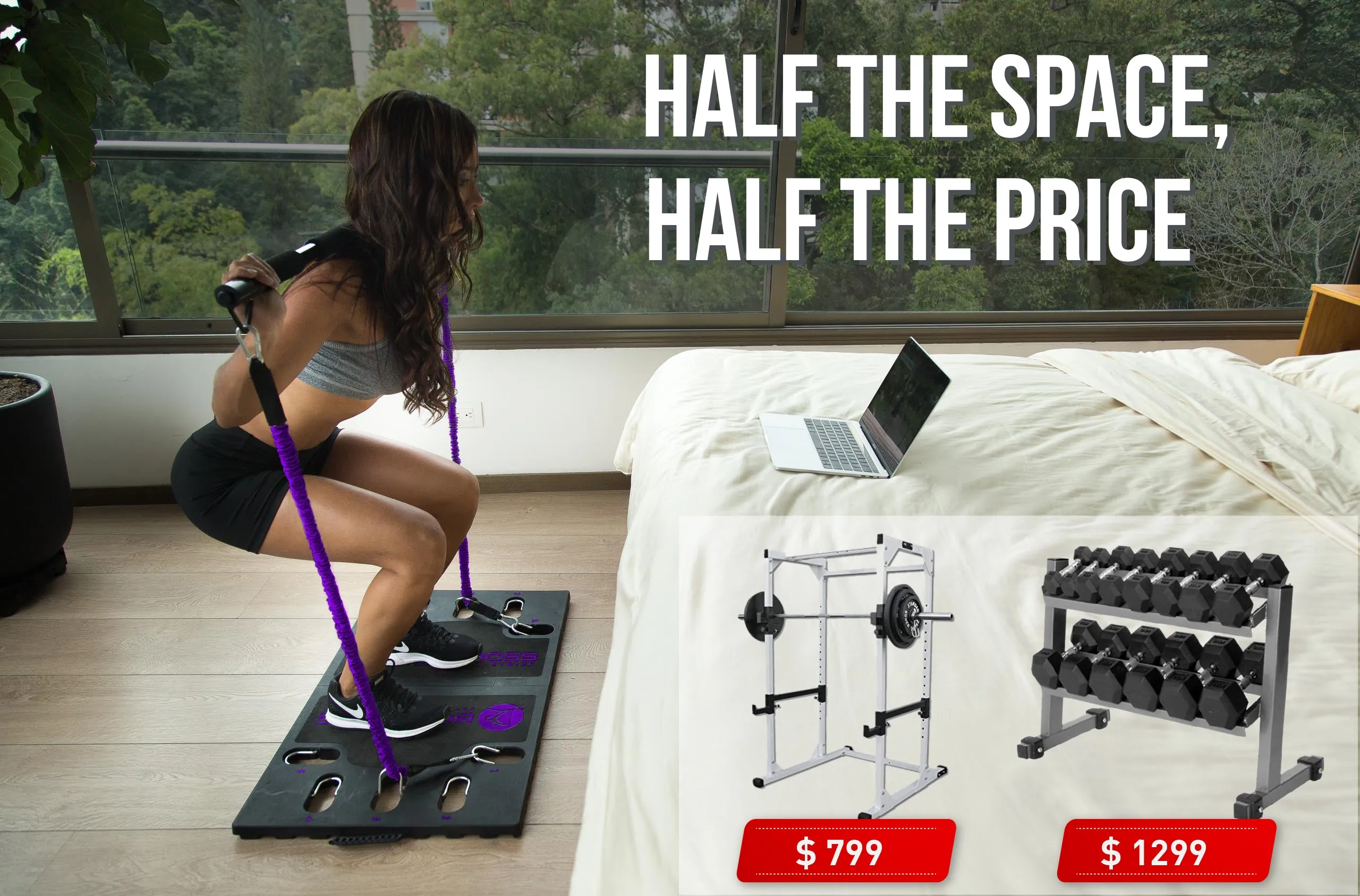 BodyBoss Home Gym 2.0 By 6Ave- Full Portable Gym Home Workout Bundle - PKG4-Purple