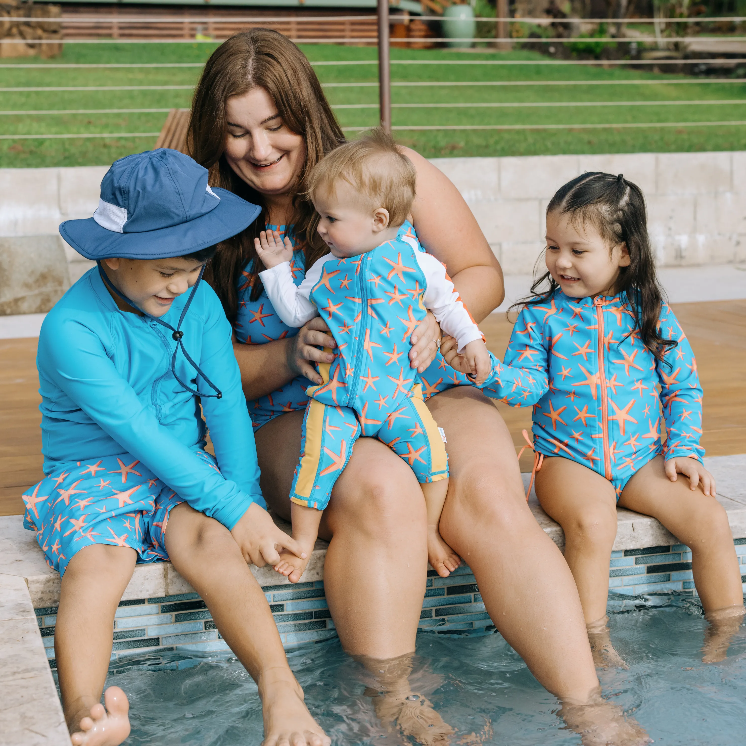 Boys Swim Trunks Boxer Brief Liner (sizes 6-14) | “Starfish"