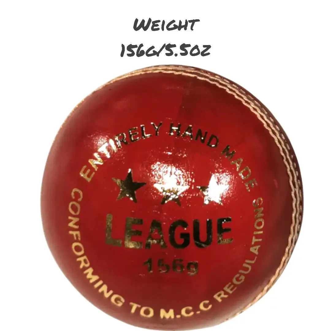 Bratla League Cricket Ball Red Leather Hard Ball Hand Stitched Pack of 6 Senior