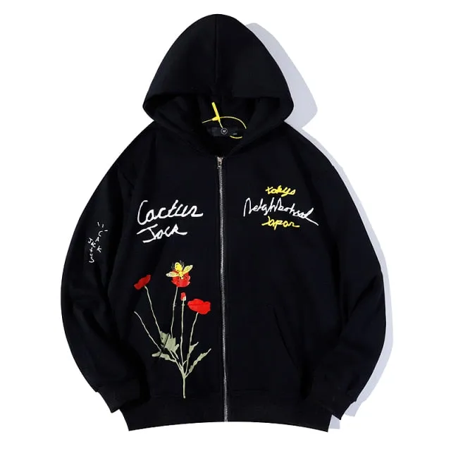 Cactus Emroidered Zip Up Hoodie