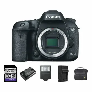 Canon EOS 7D Mark II DSLR Camera   2 Batteries, 32GB, Flash Bundle