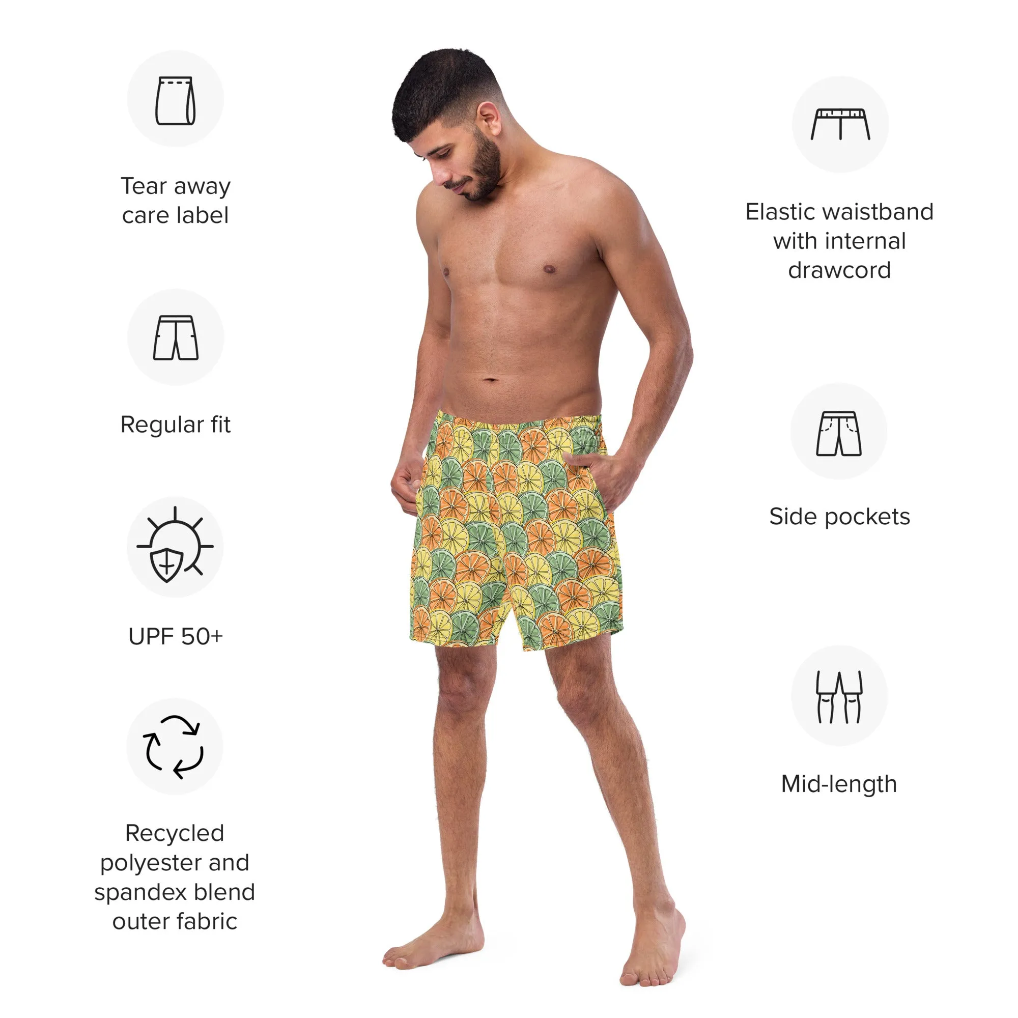 Citrus fruit pattern swim trunks for men’s