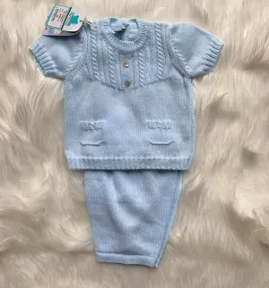 CLEARANCE DEAL - Pangasa Baby - Baby Boys Blue Knitted 2pc Set Age 3mths