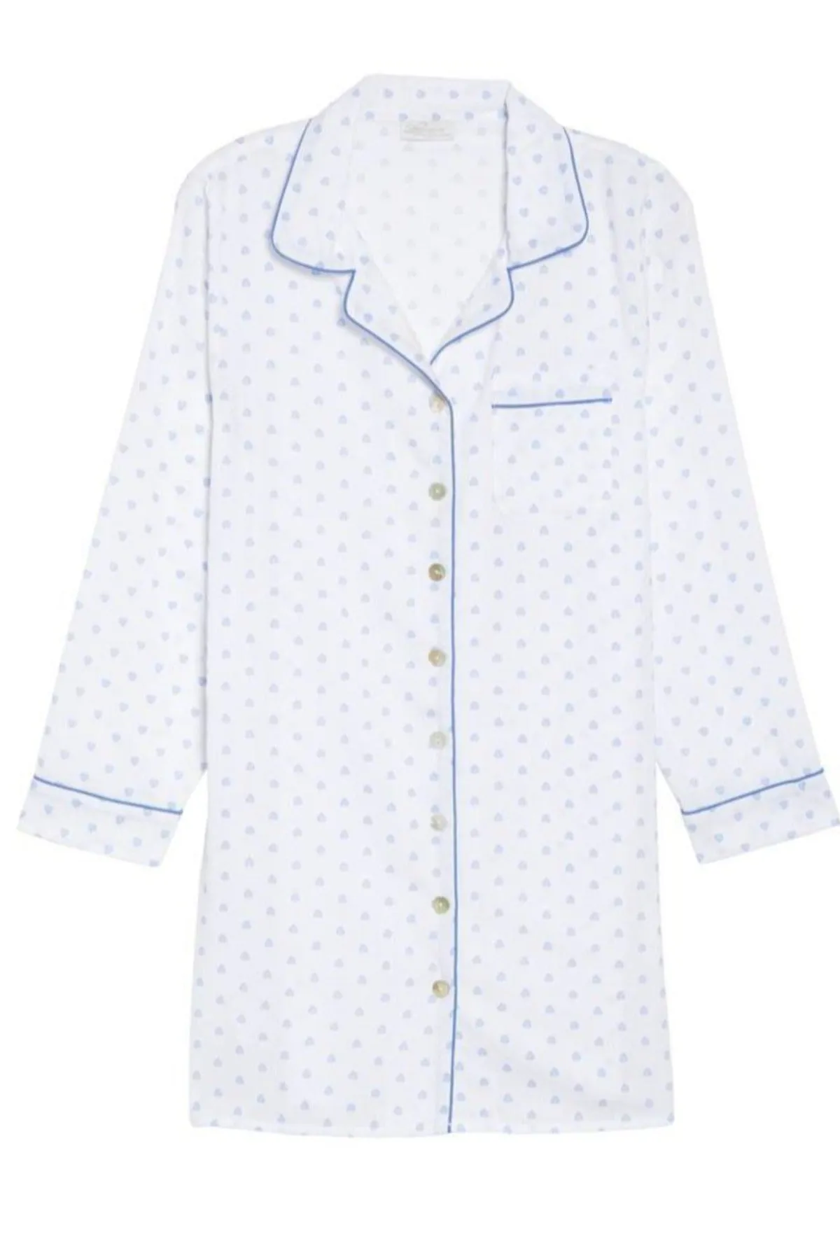 Cotton Chambray Night Shirt in White - Mini Blue Dot Print