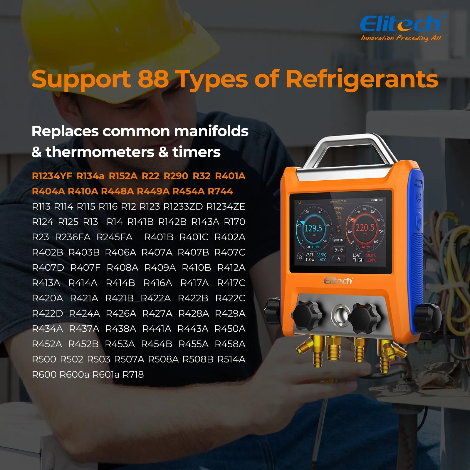 Elitech EMG-40V Intelligent HVAC Digital Manifold Gauge 4-Way Valve with Micron Gauge Transmitter