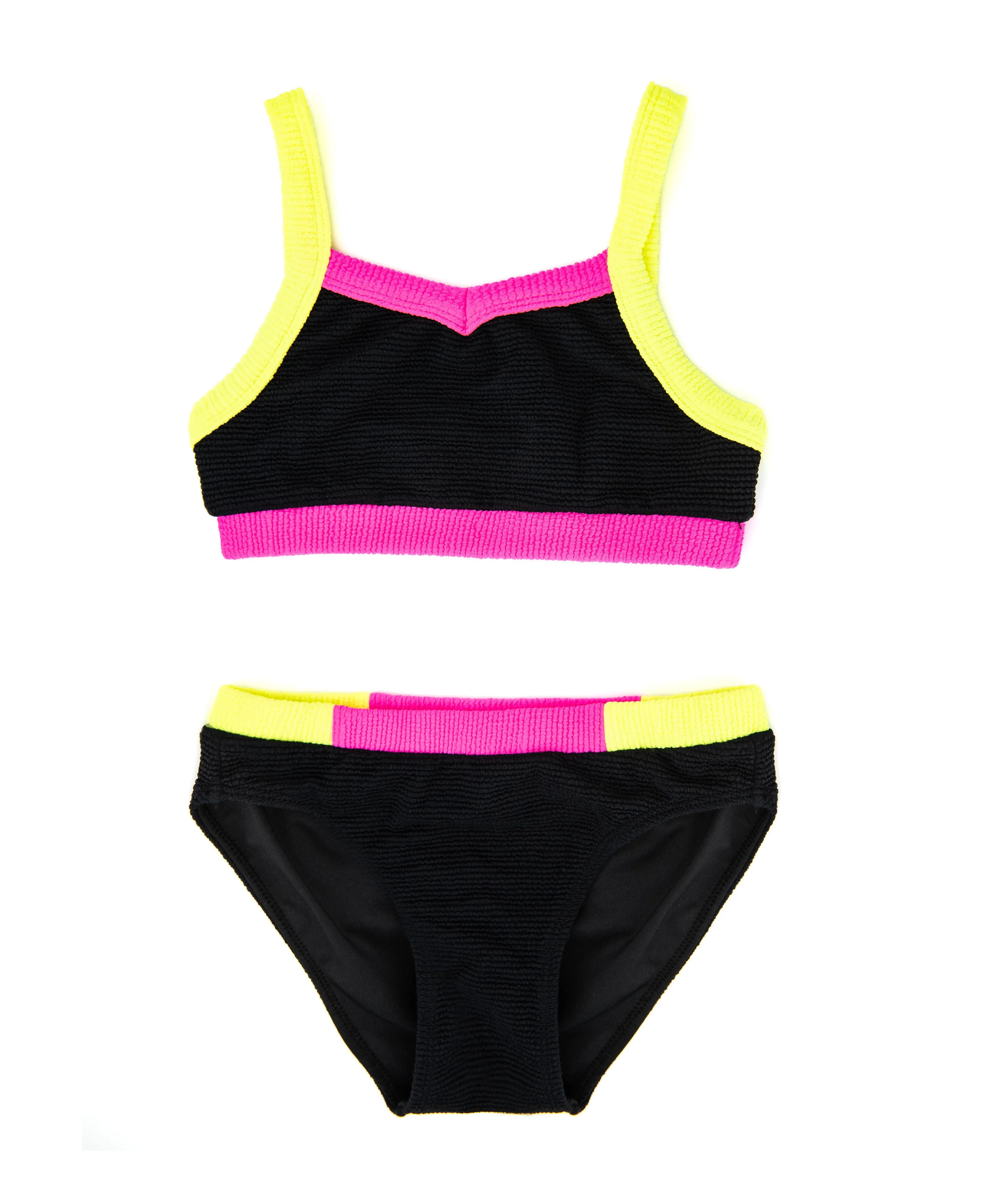 FBZ Girls Black Color Block Ribbed Bikini