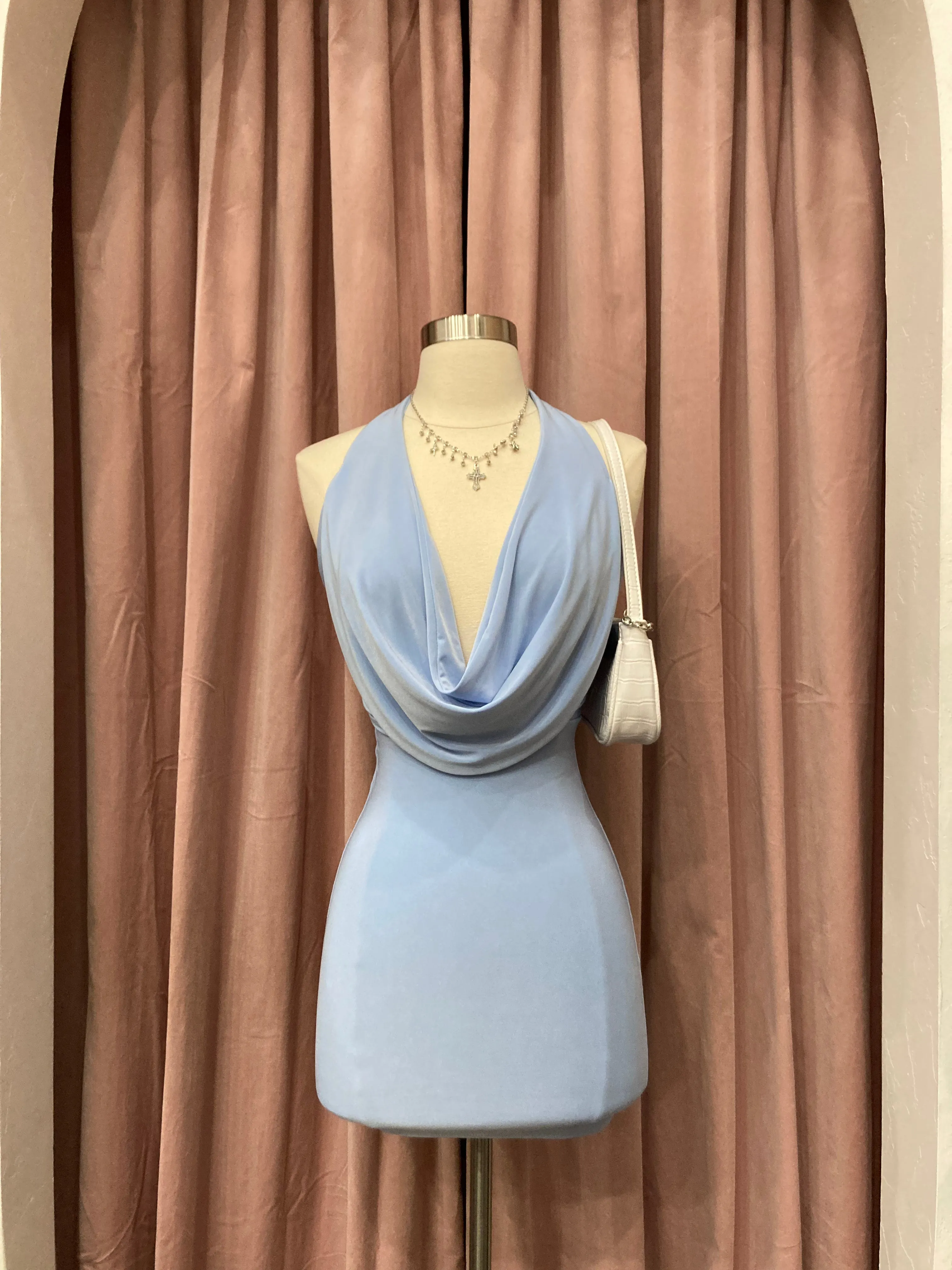 Gaia Halter Mini Dress (Baby Blue)