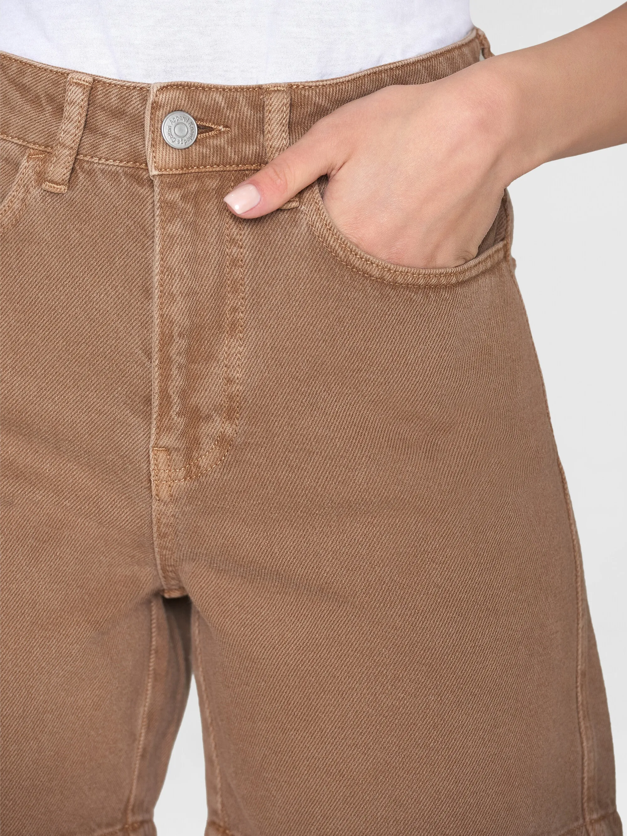 GALE straight mid-rise raw twill 5-pocket shorts - GOTS/Vegan - Tiramisu