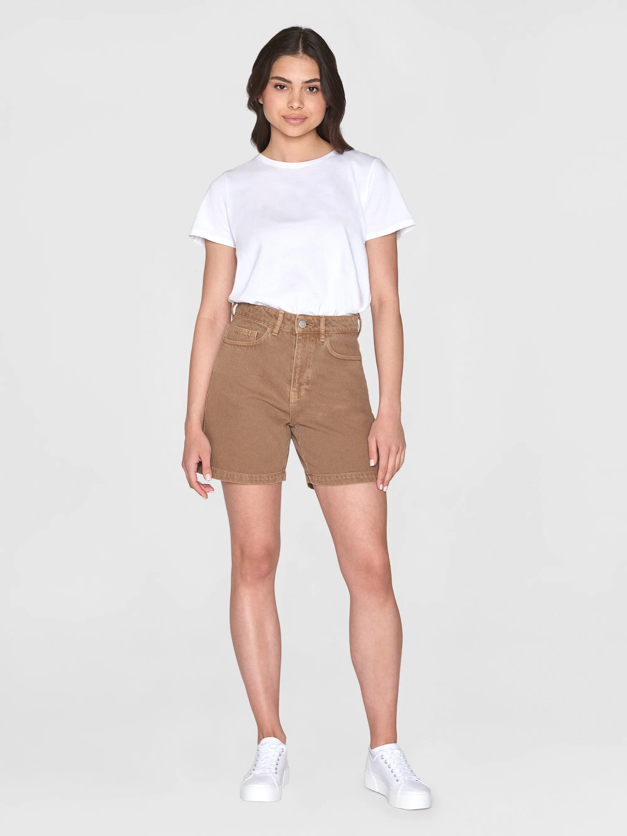 GALE straight mid-rise raw twill 5-pocket shorts - GOTS/Vegan - Tiramisu