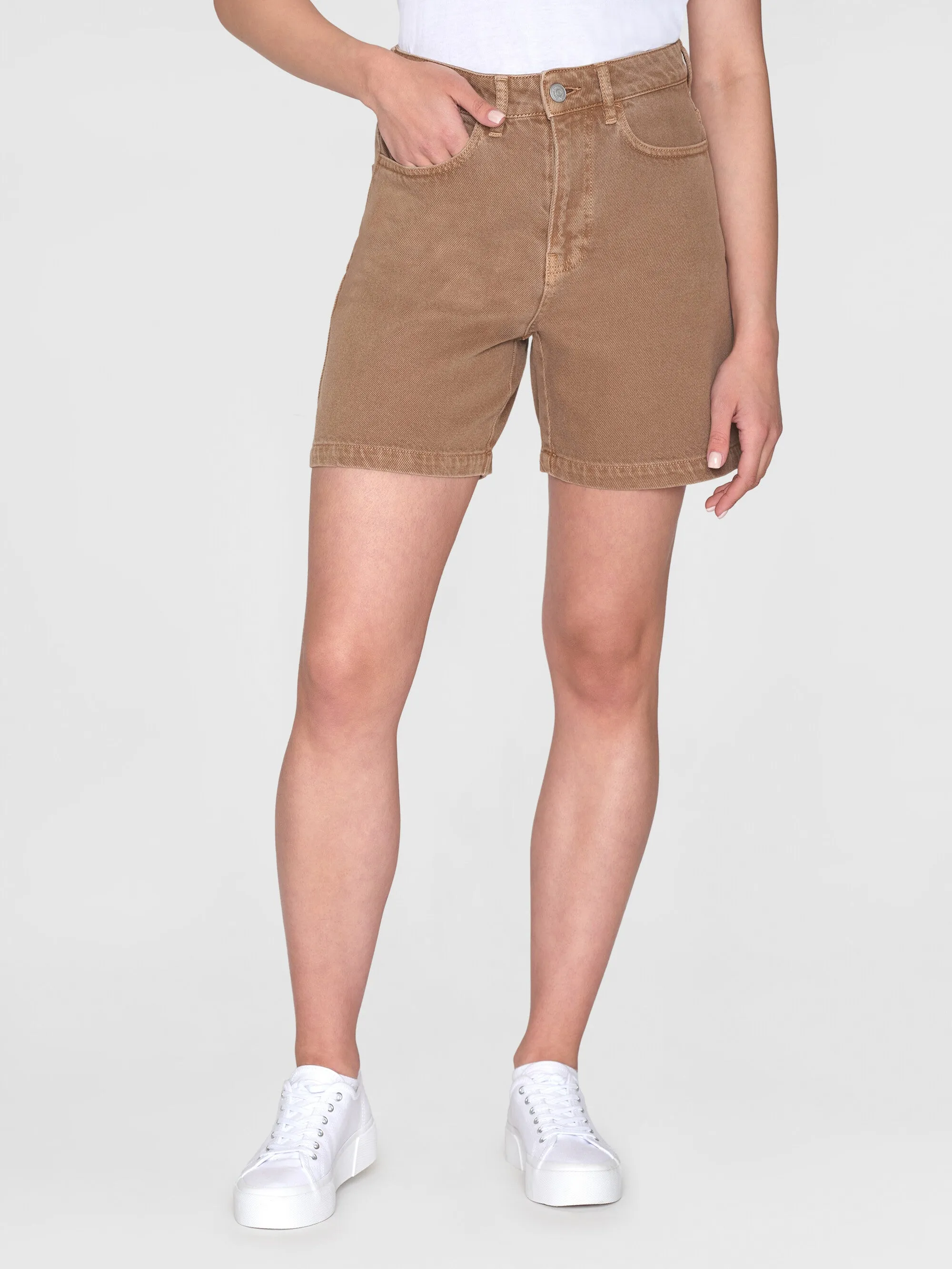 GALE straight mid-rise raw twill 5-pocket shorts - GOTS/Vegan - Tiramisu