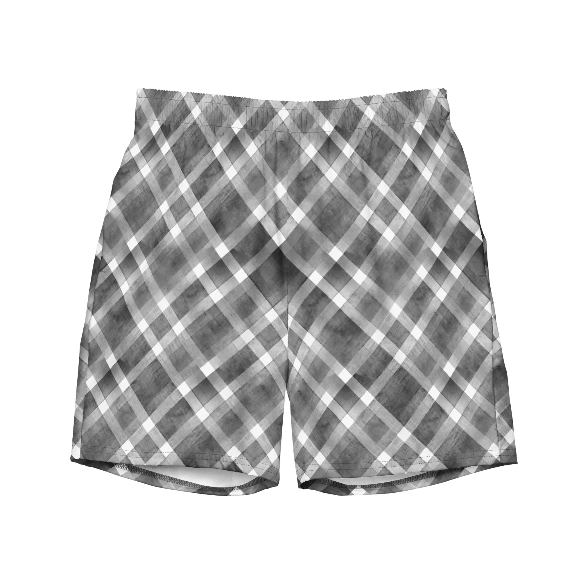 Gingham swim trunks for men