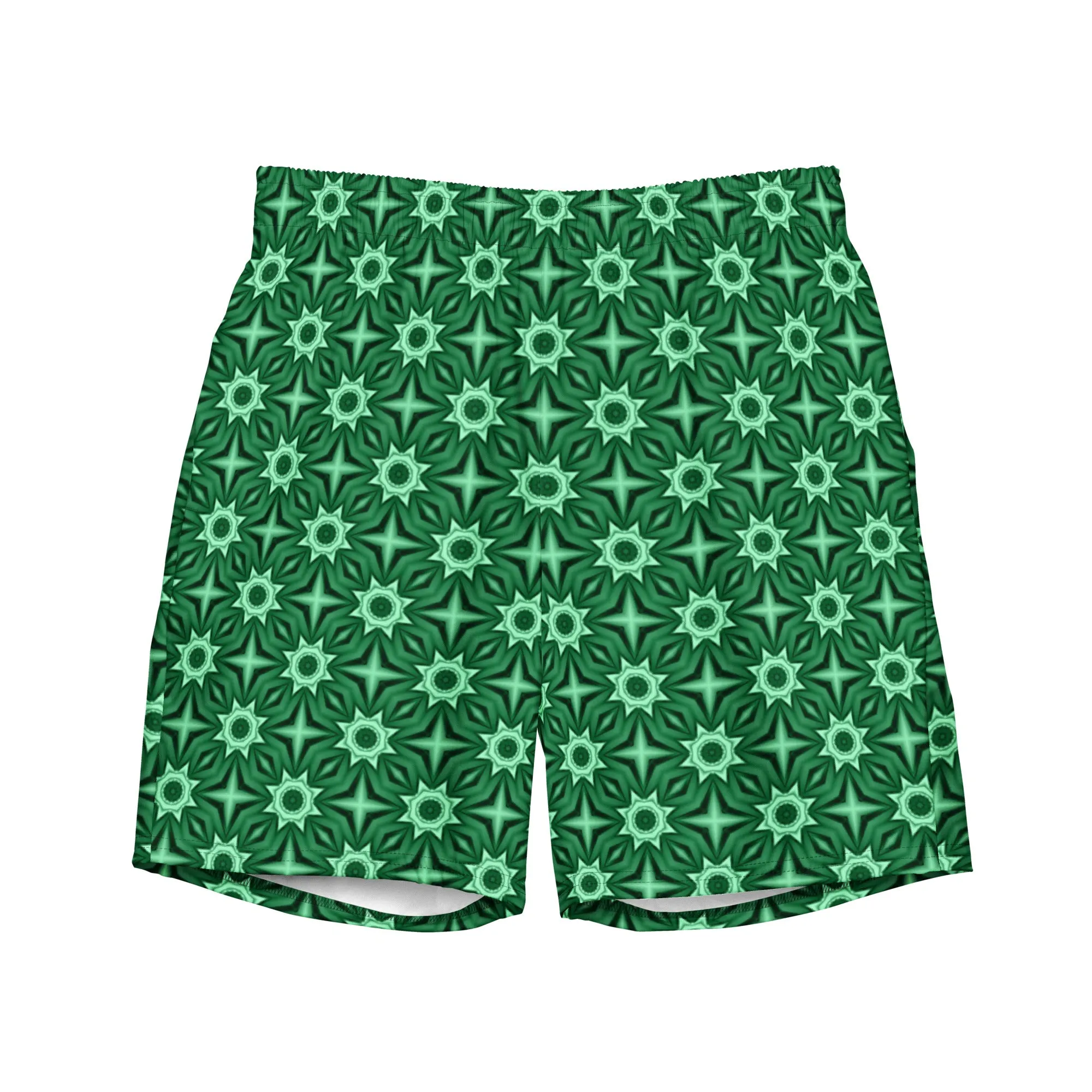 Green floral swim trunks for men