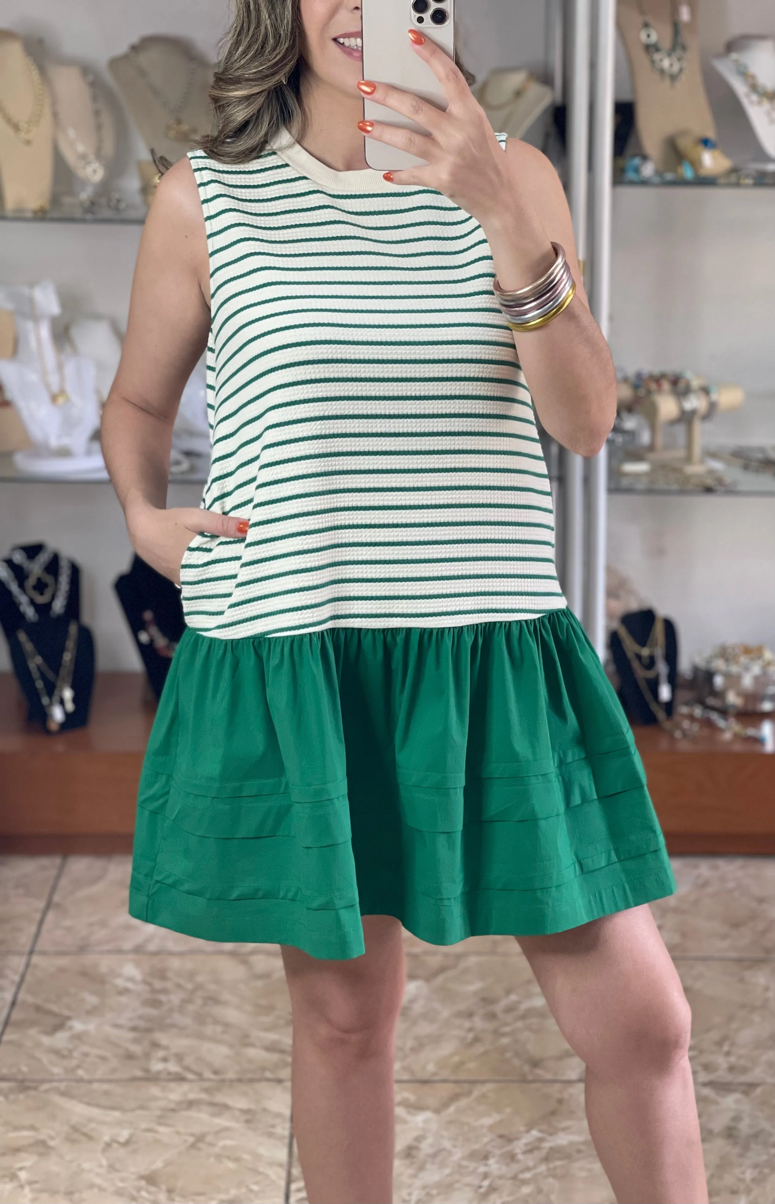 Green Stripes Mini Dress