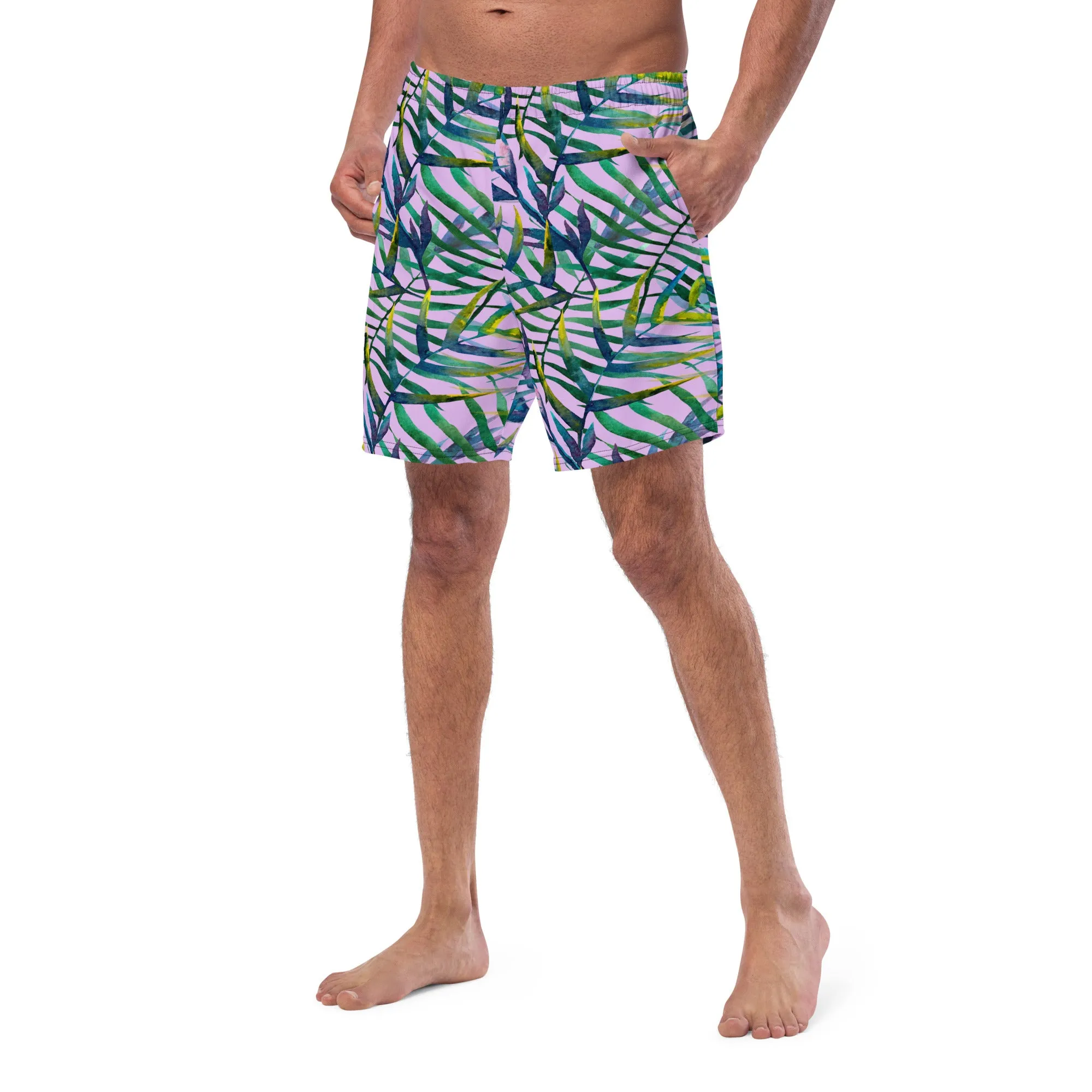 Leaf print swim trunk for men's