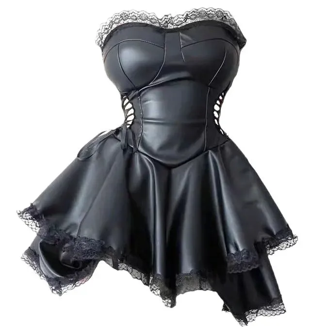 Little Black Pleather Princess Dress