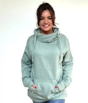 Luxury Cowl Neck Hoodie - Sage