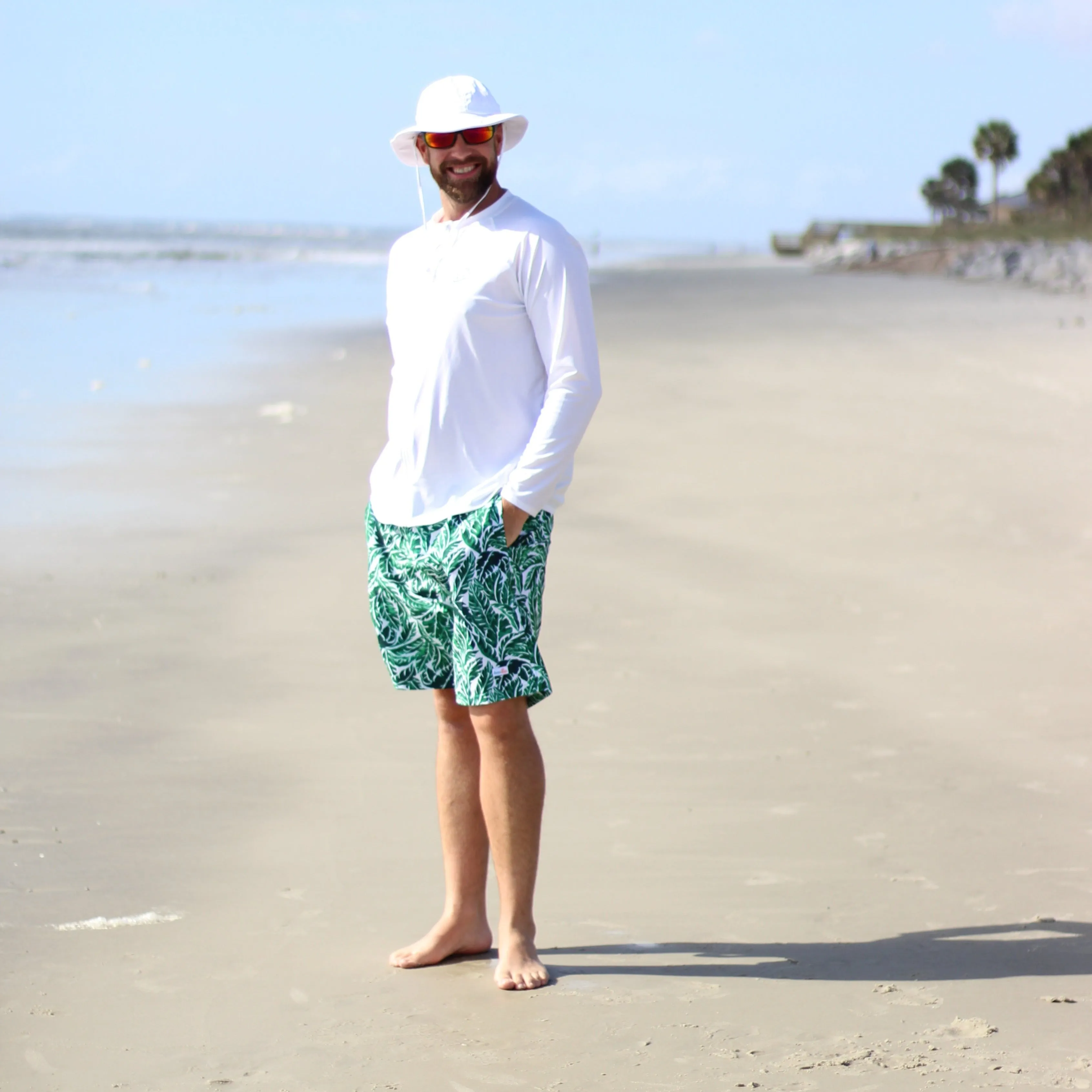 Men's 8" Swim Trunks Boxer Brief Liner | "Palm Leaf"