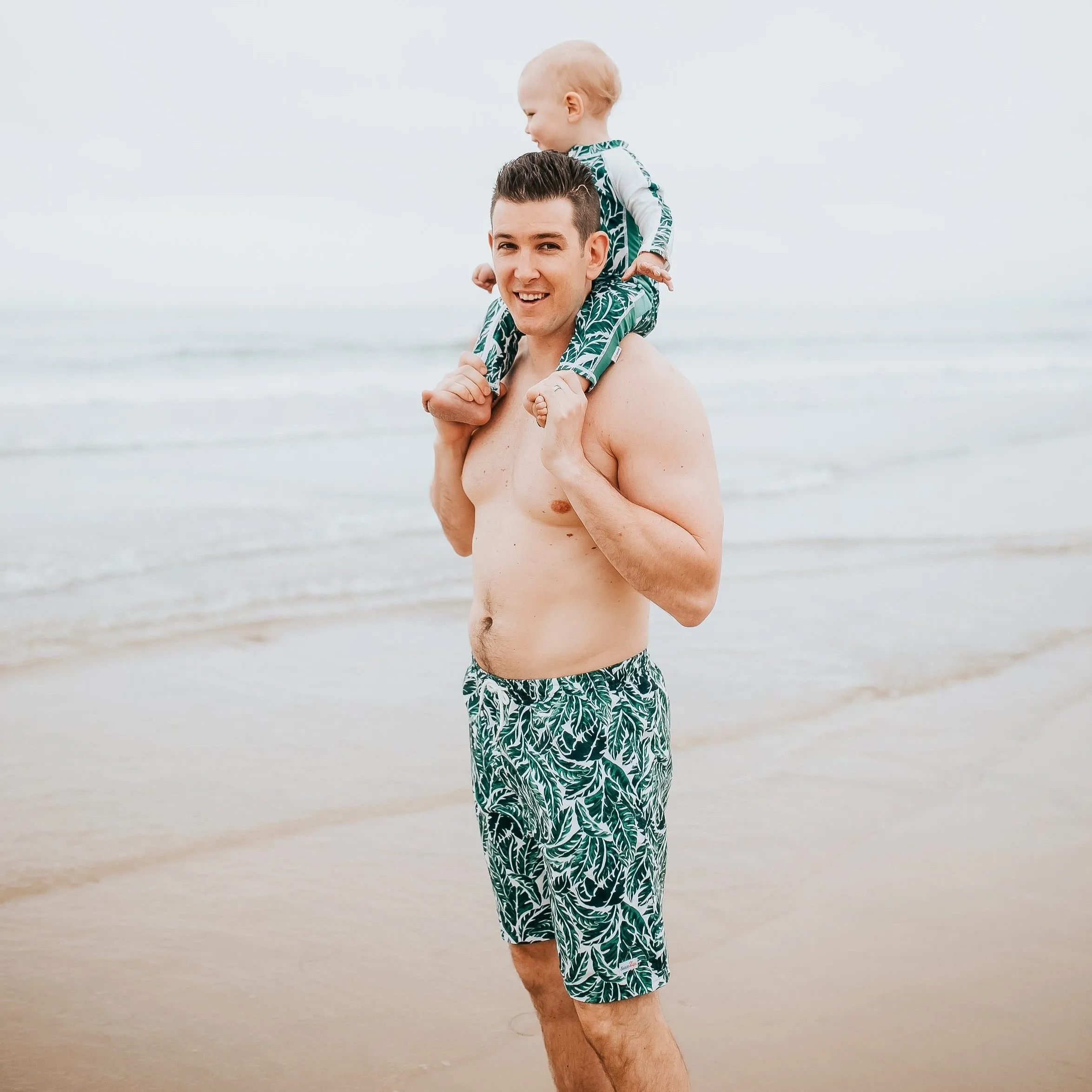 Men's 8" Swim Trunks Boxer Brief Liner | "Palm Leaf"