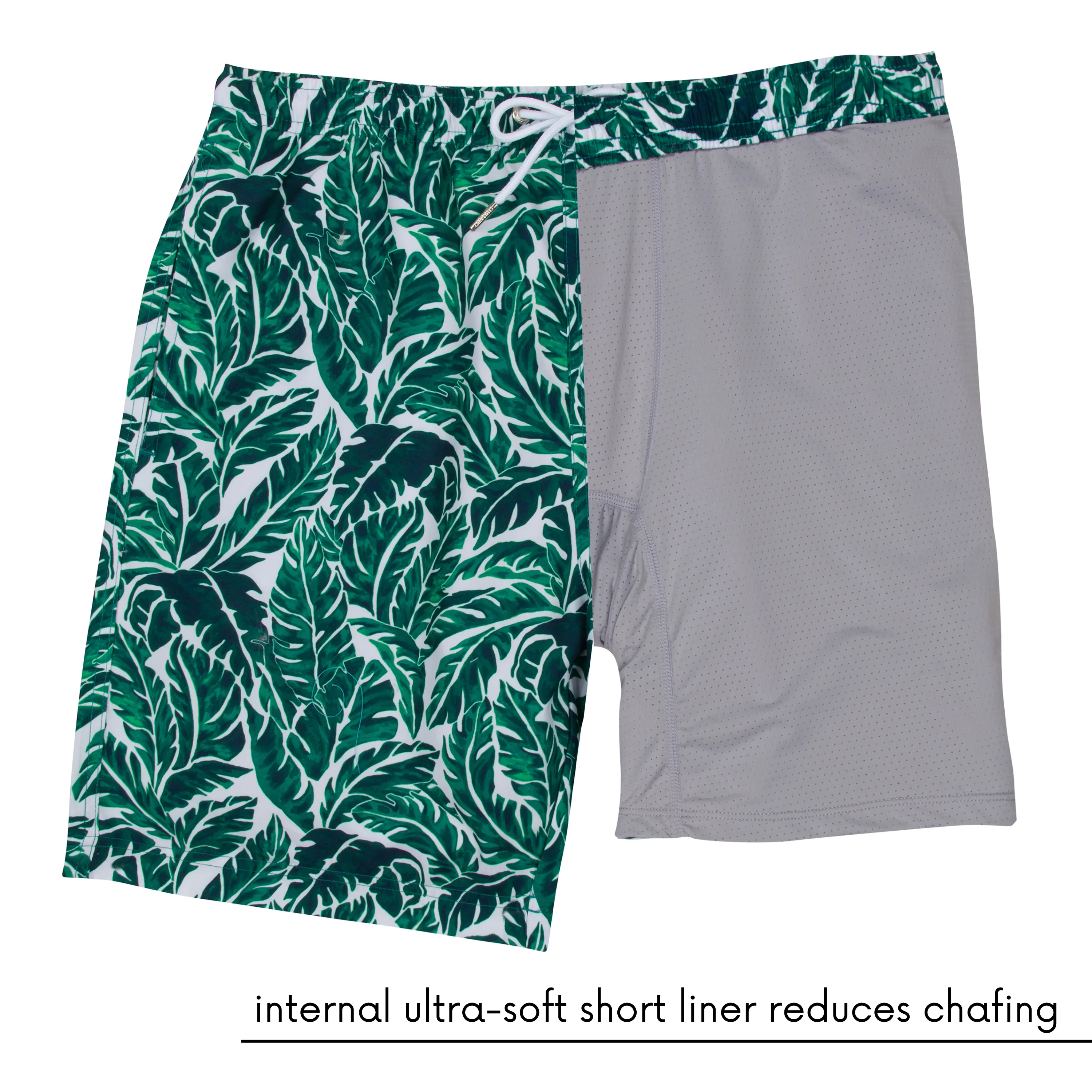 Men's 8" Swim Trunks Boxer Brief Liner | "Palm Leaf"