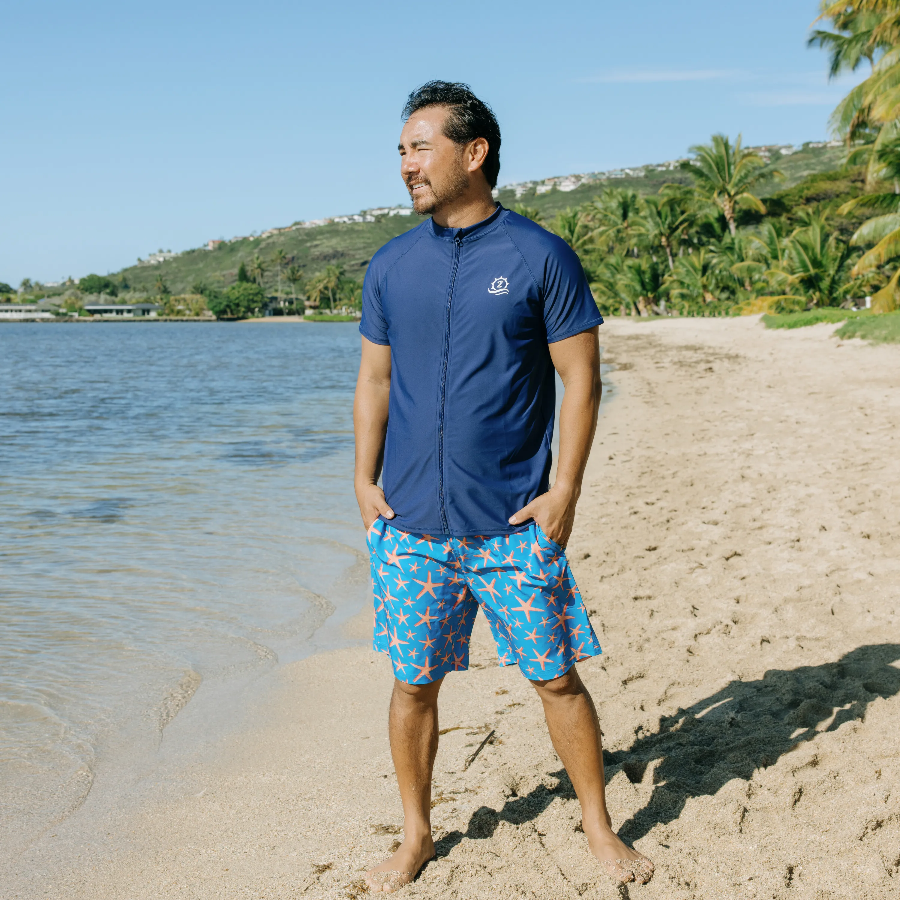 Men's 8" Swim Trunks Boxer Brief Liner | "Starfish"