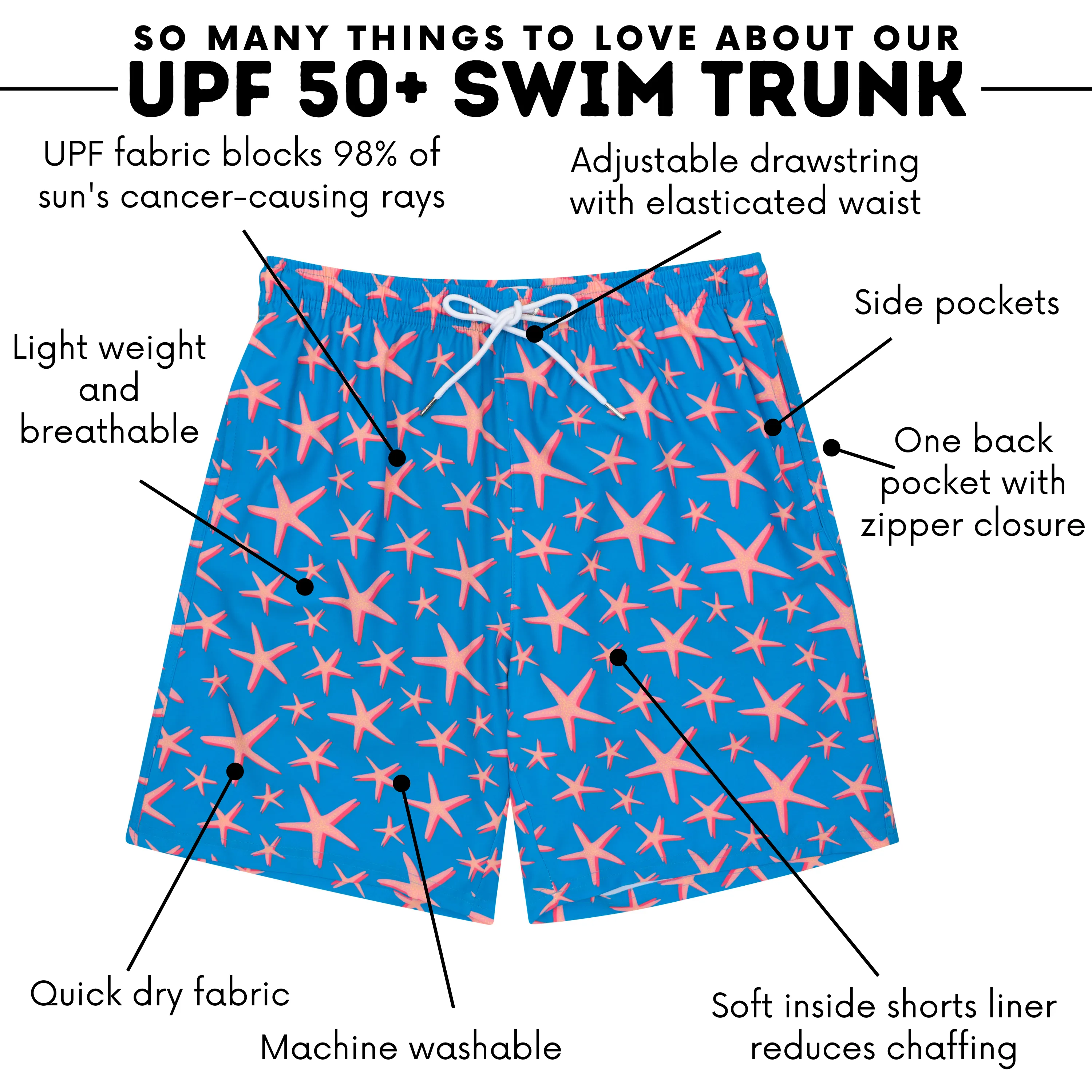 Men's 8" Swim Trunks Boxer Brief Liner | "Starfish"