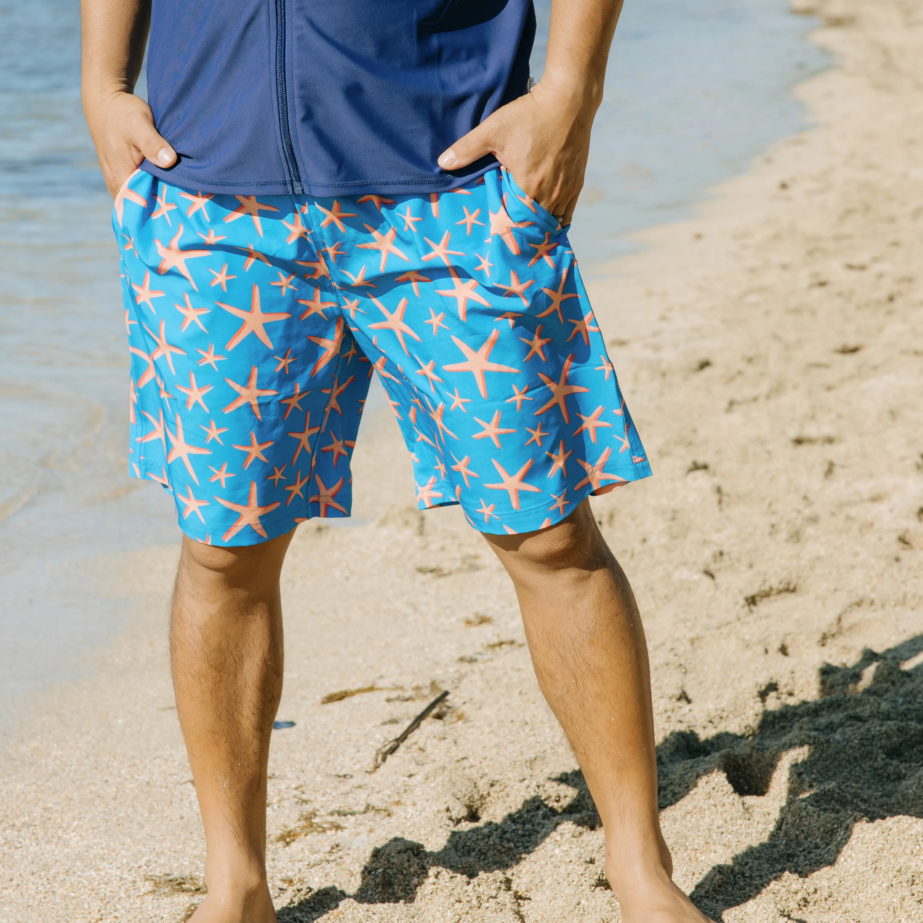 Men's 8" Swim Trunks Boxer Brief Liner | "Starfish"