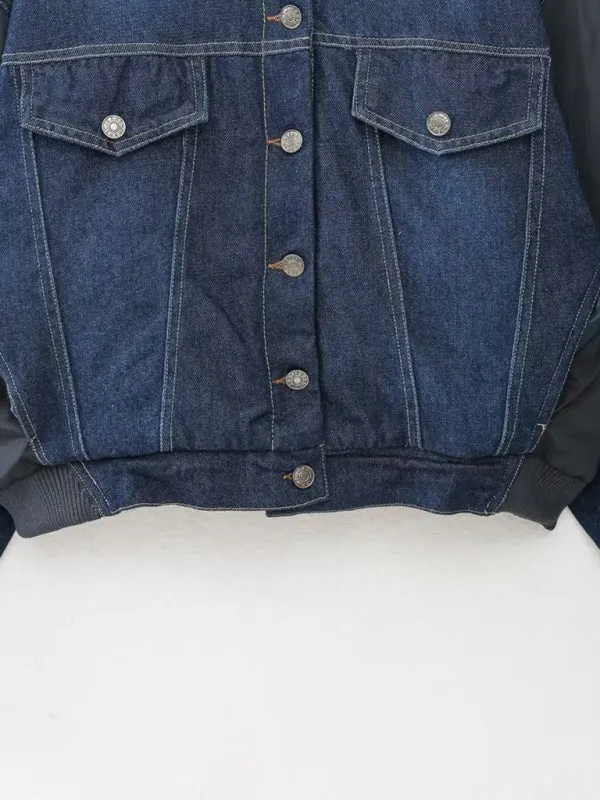 New women's casual patchwork denim bomber jacket