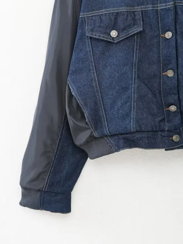 New women's casual patchwork denim bomber jacket