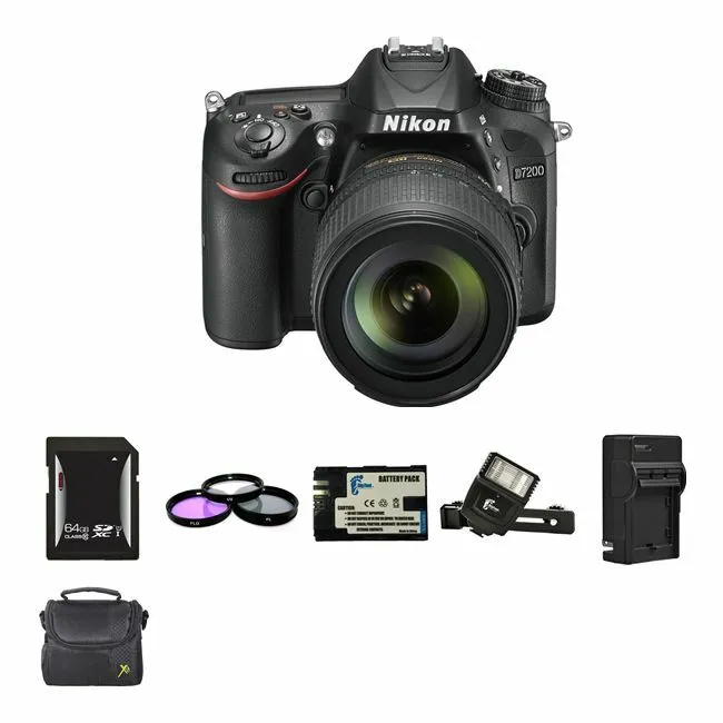 Nikon D7200 DSLR Camera w/18-105mm Lens   2 Batteries, 64GB, Flash Bundle