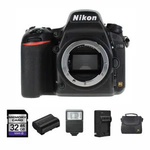 Nikon D750 DSLR Camera (Body Only)   2 Batteries, 32GB, Flash & More