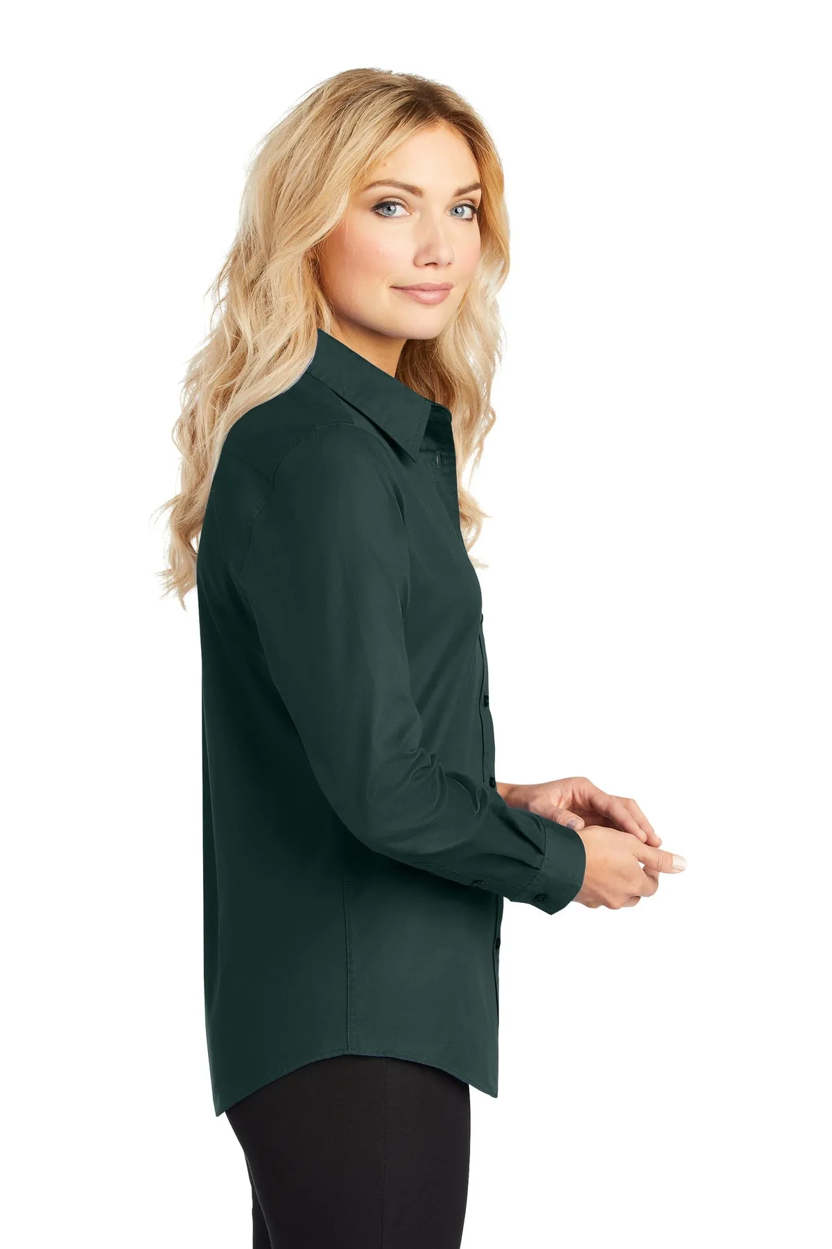 Port Authority Ladies Branded Easy Care Shirts, Dark Green/Navy