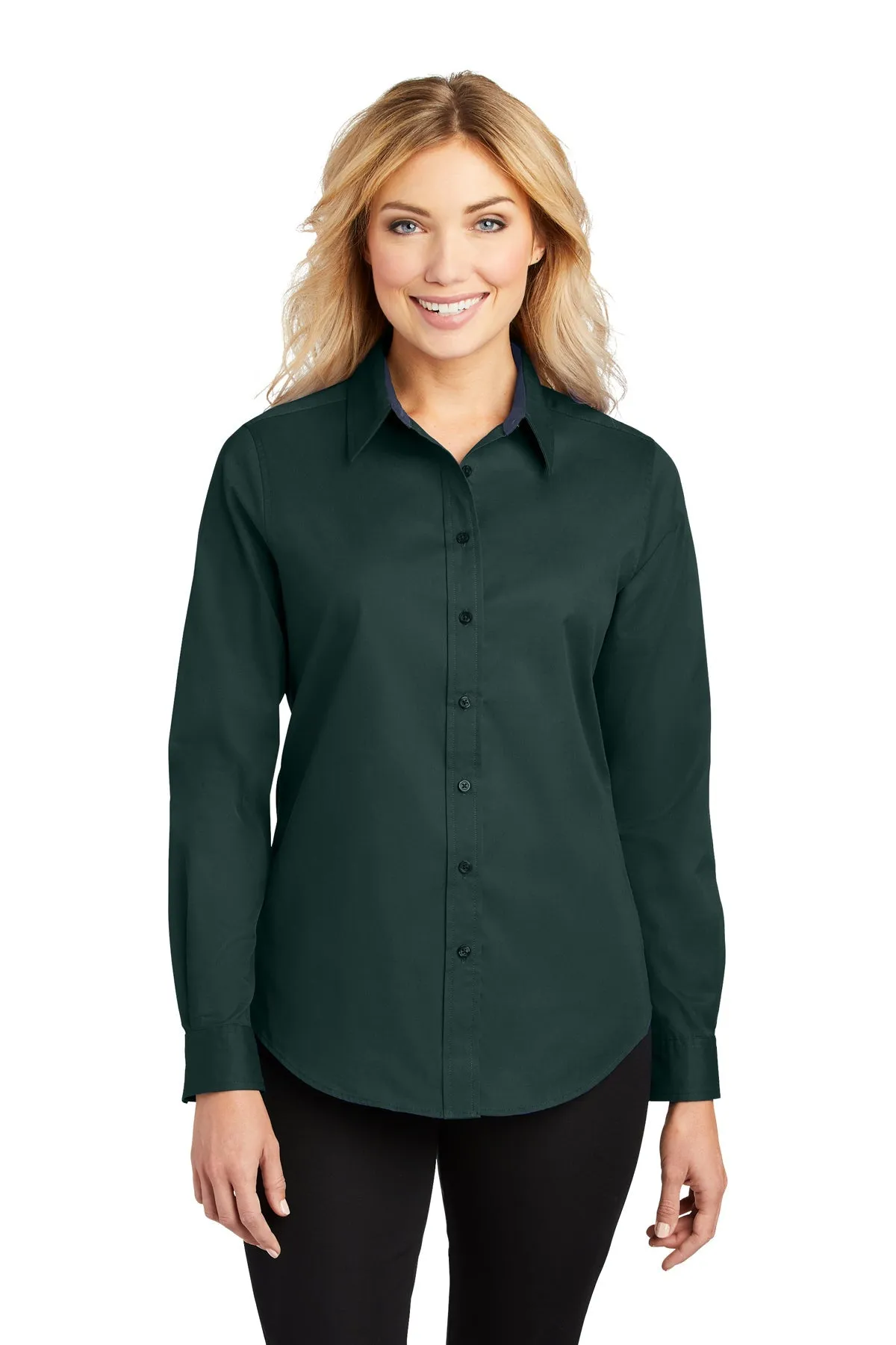 Port Authority Ladies Branded Easy Care Shirts, Dark Green/Navy