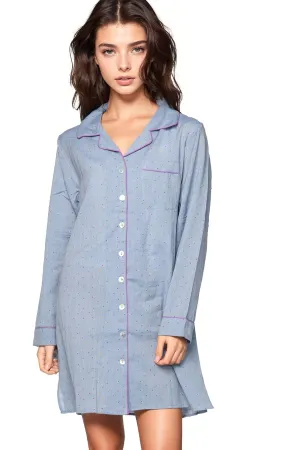 Printed Cotton Chambray Night Shirt in Multi Dots Print