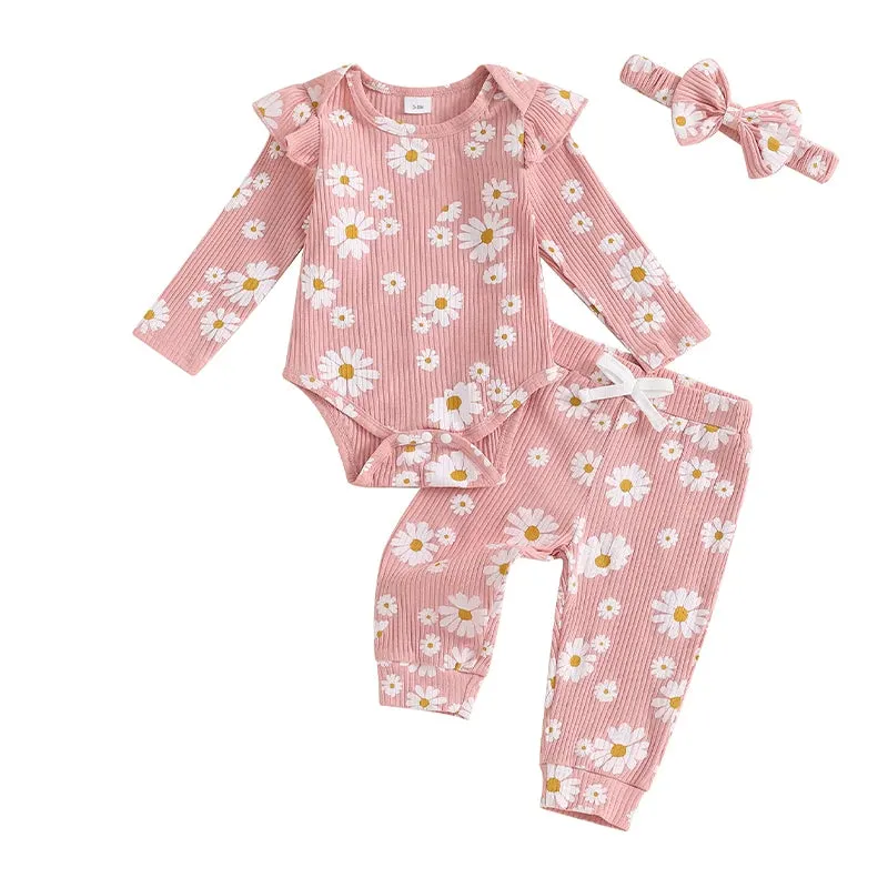 Ribbed Ruffle All-over Daisy Print Set