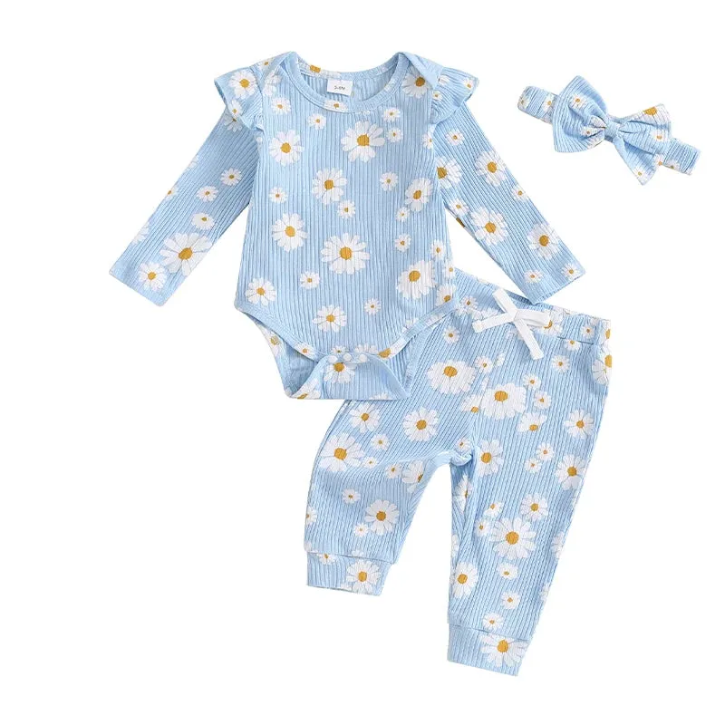 Ribbed Ruffle All-over Daisy Print Set