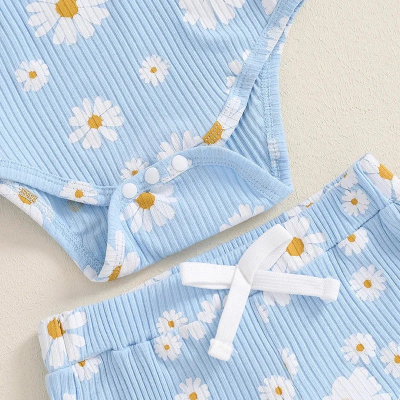 Ribbed Ruffle All-over Daisy Print Set