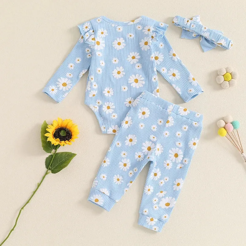 Ribbed Ruffle All-over Daisy Print Set