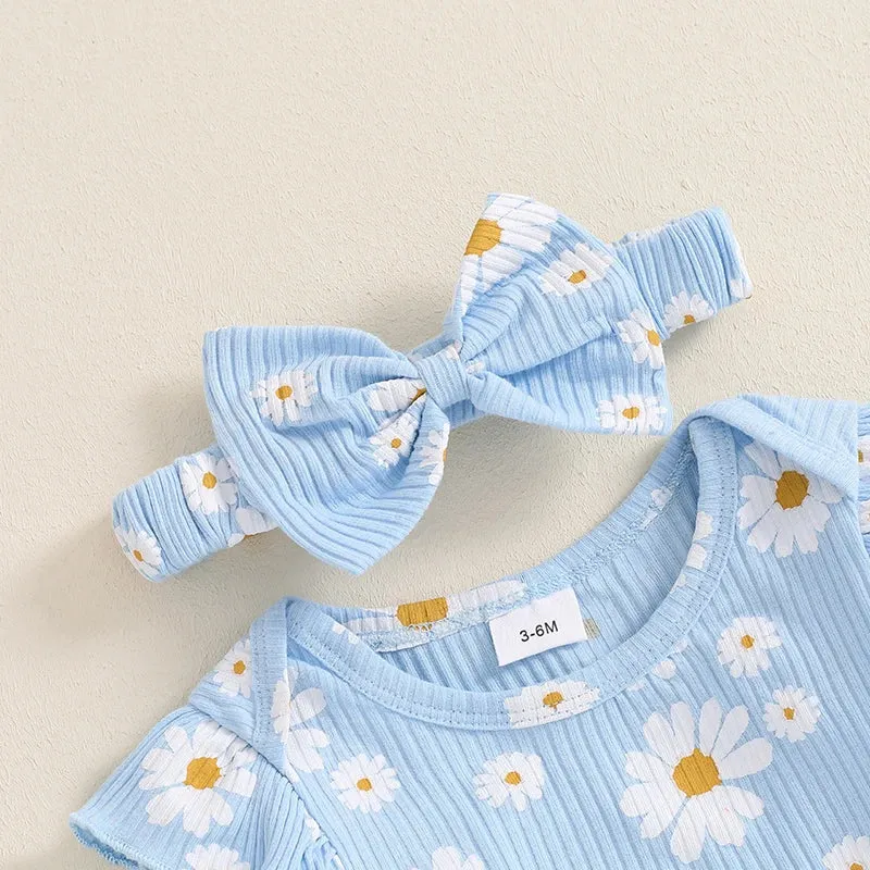 Ribbed Ruffle All-over Daisy Print Set