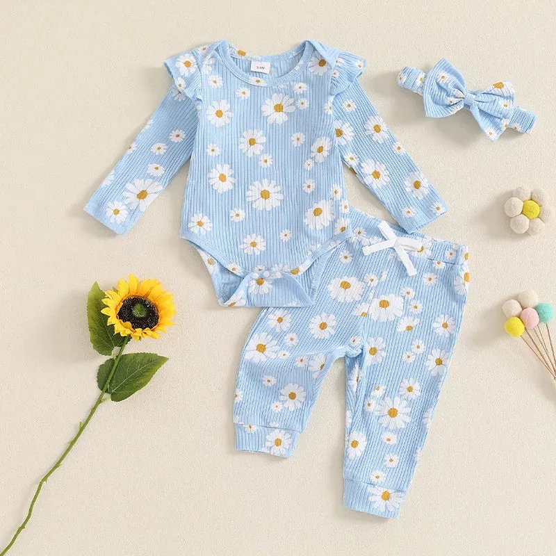 Ribbed Ruffle All-over Daisy Print Set