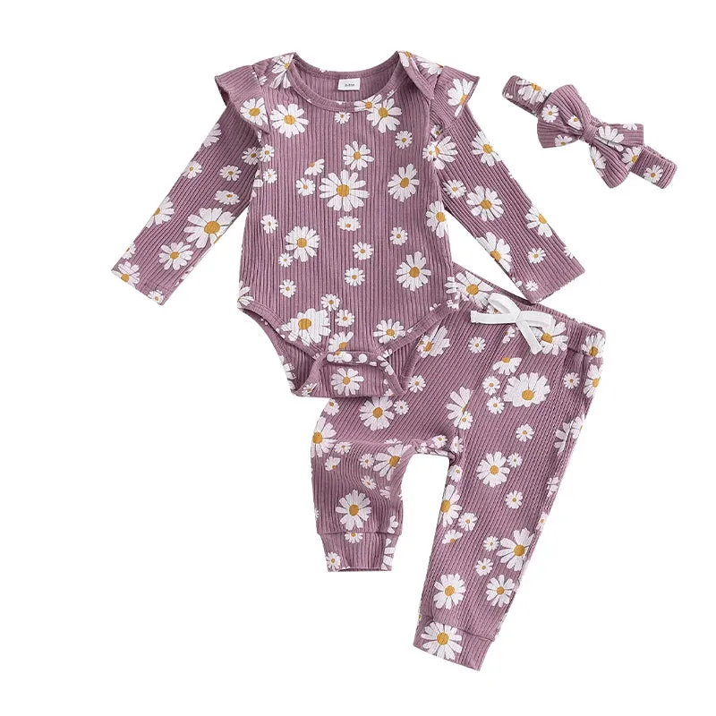 Ribbed Ruffle All-over Daisy Print Set