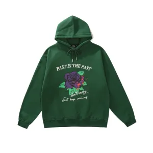 Rose Print Retro Fleece Hoodie