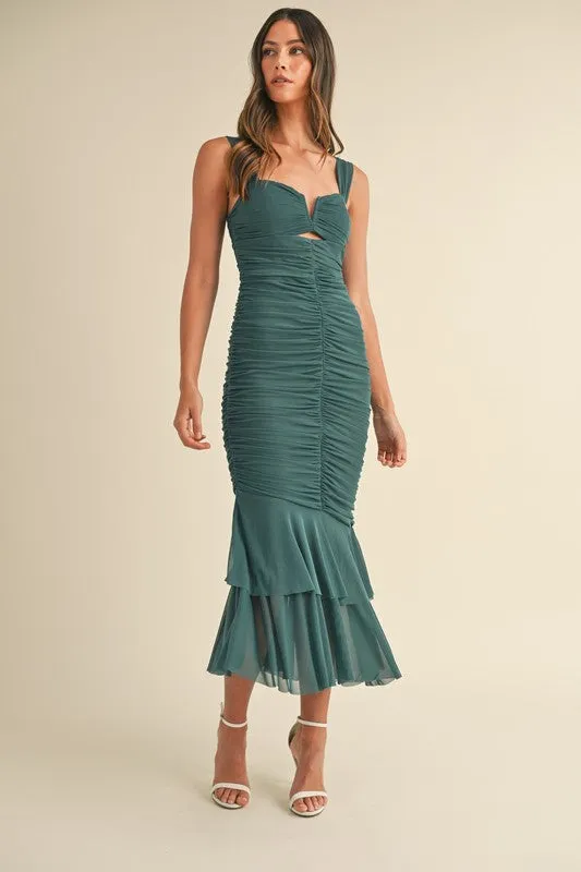 Sadie Sleeveless Cut Out Mesh Midi Dress Teal