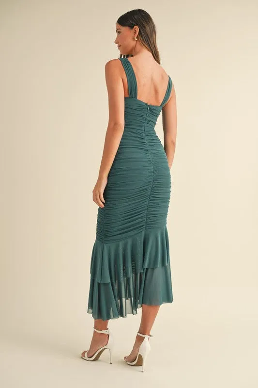 Sadie Sleeveless Cut Out Mesh Midi Dress Teal